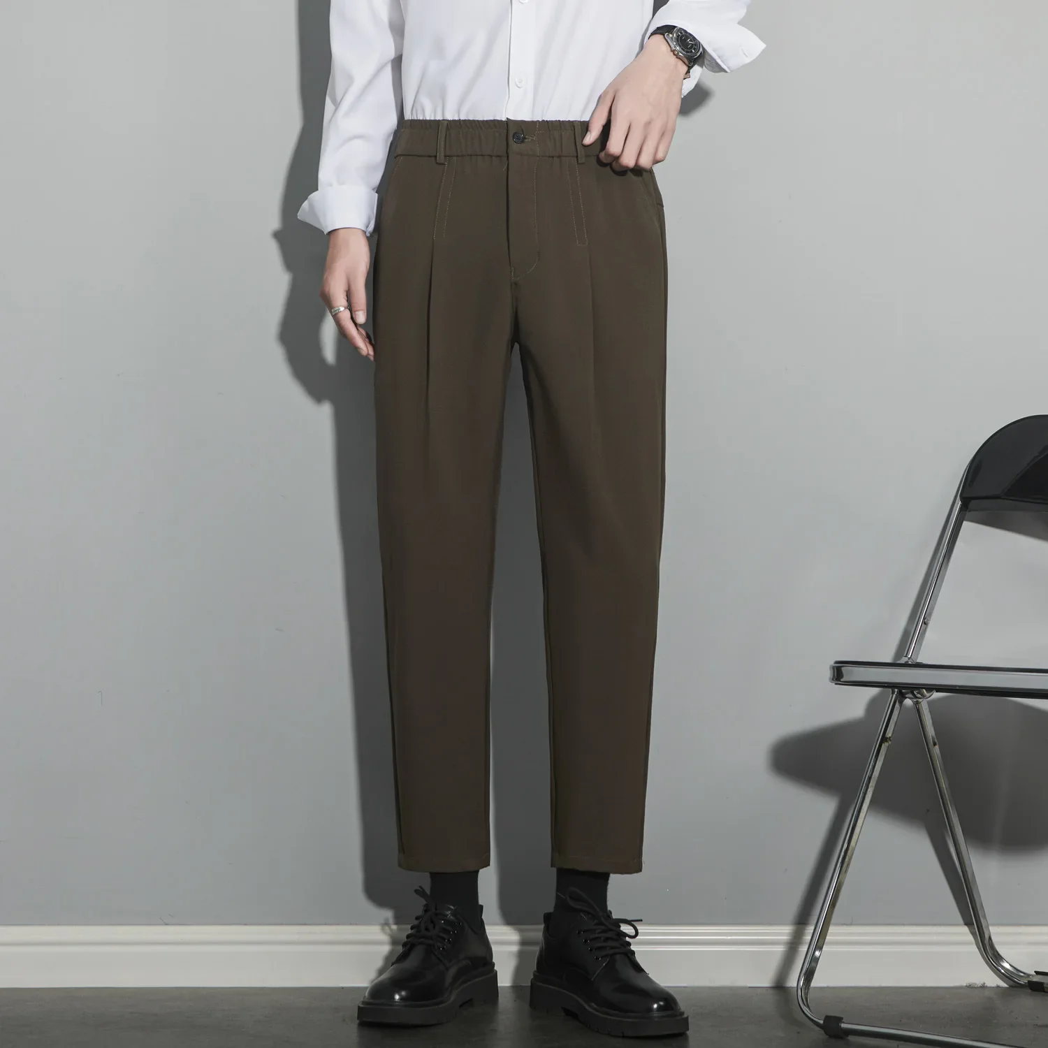 Spring Autumn New Fashion Men's Solid Color Simple Basic Casual Trendy Daily Ankle Length Trousers Male Pants Bottom Clothes