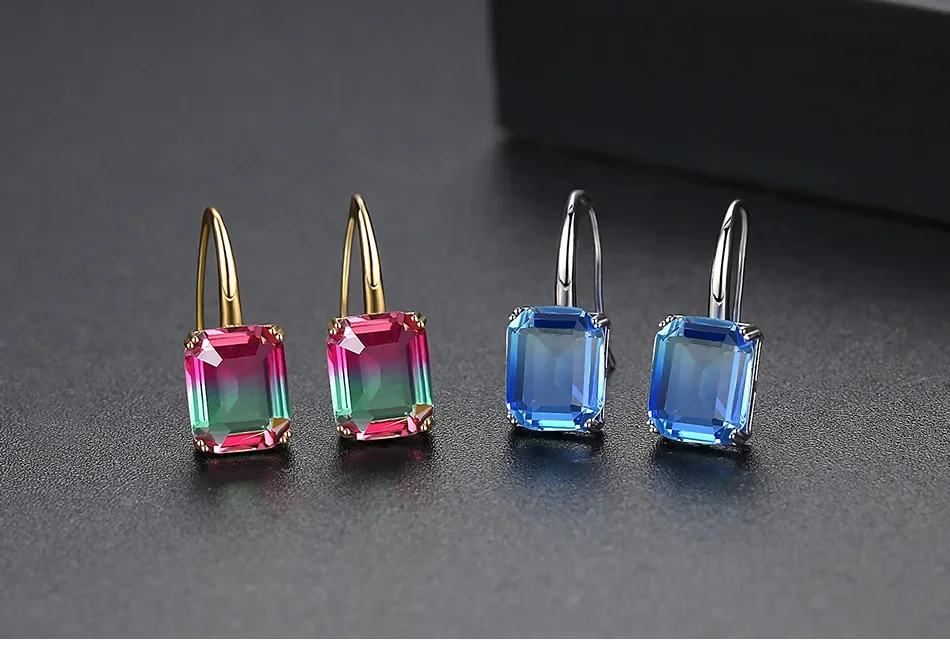 Fashion jewelry new color gradient zircon Crystal from Austrian imitation tourmaline earrings classic square geometric earhooks