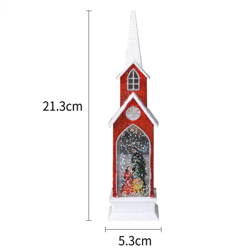 New LED Christmas lighting gliter Jesuit Church shaped small wind lamp tabletop decor angel christmas decorations for home