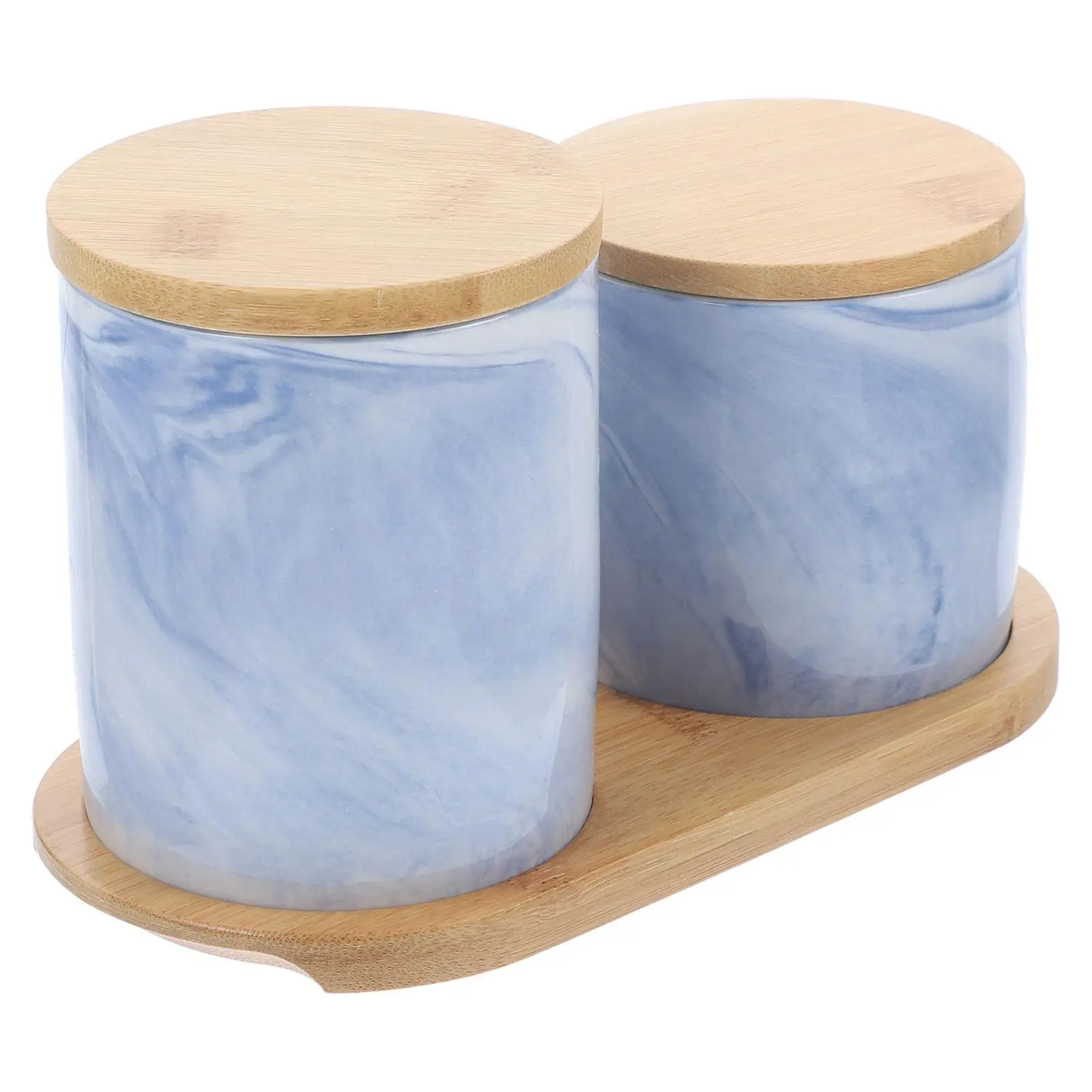 

2Pcs Marble Airtight Jars Ceramic Kitchen Containers Blue Storage Canisters Sugar Bowl Dry Food Candy Box Home Supplies