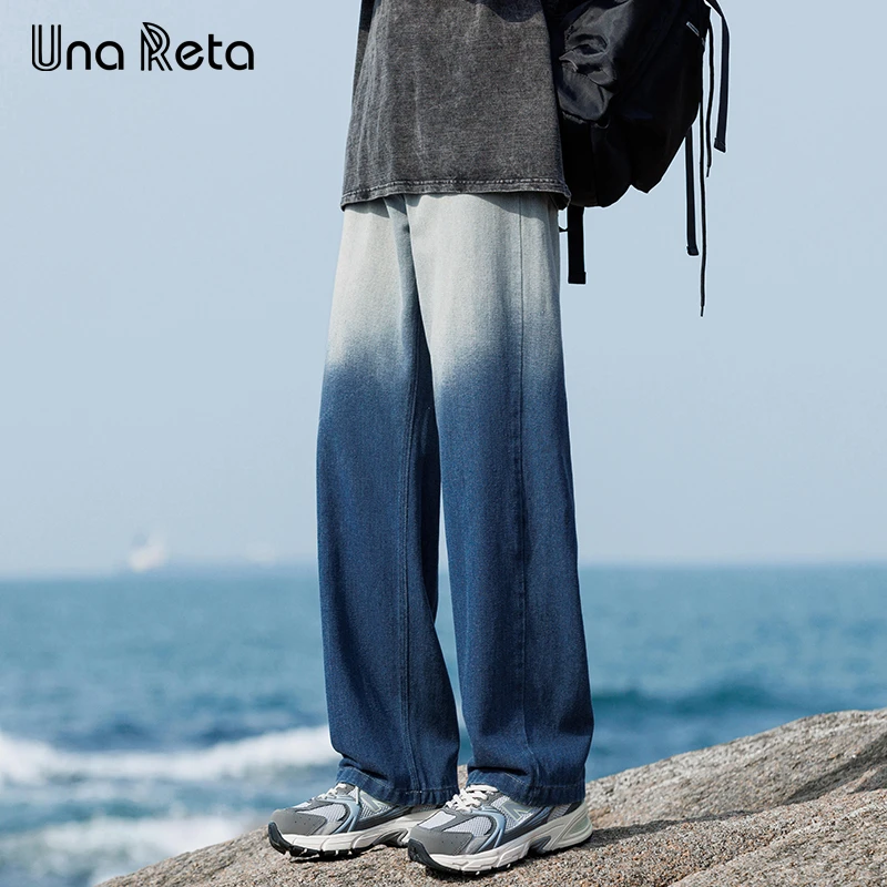 

Una Reta Jeans Pants Man 2024 Spring Summer New Hip Hop Gradient Printing Vintage Denim Pants Harajuku Trousers For Men