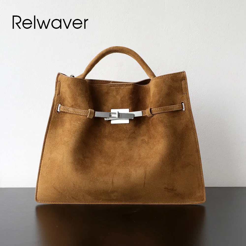 Relwaver bolsa de ombro feminina camurça couro fino mensageiro sacos 2025 inverno moda bolsa chique grande cruz corpo saco