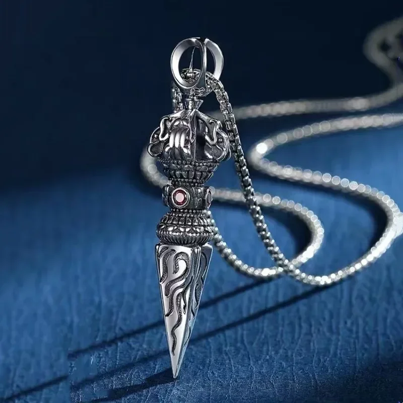 Retro Buddhist Exorcist Vajra Pendant Necklace Fashion Religious Good Luck Amulet Wealth Jewelry for Men