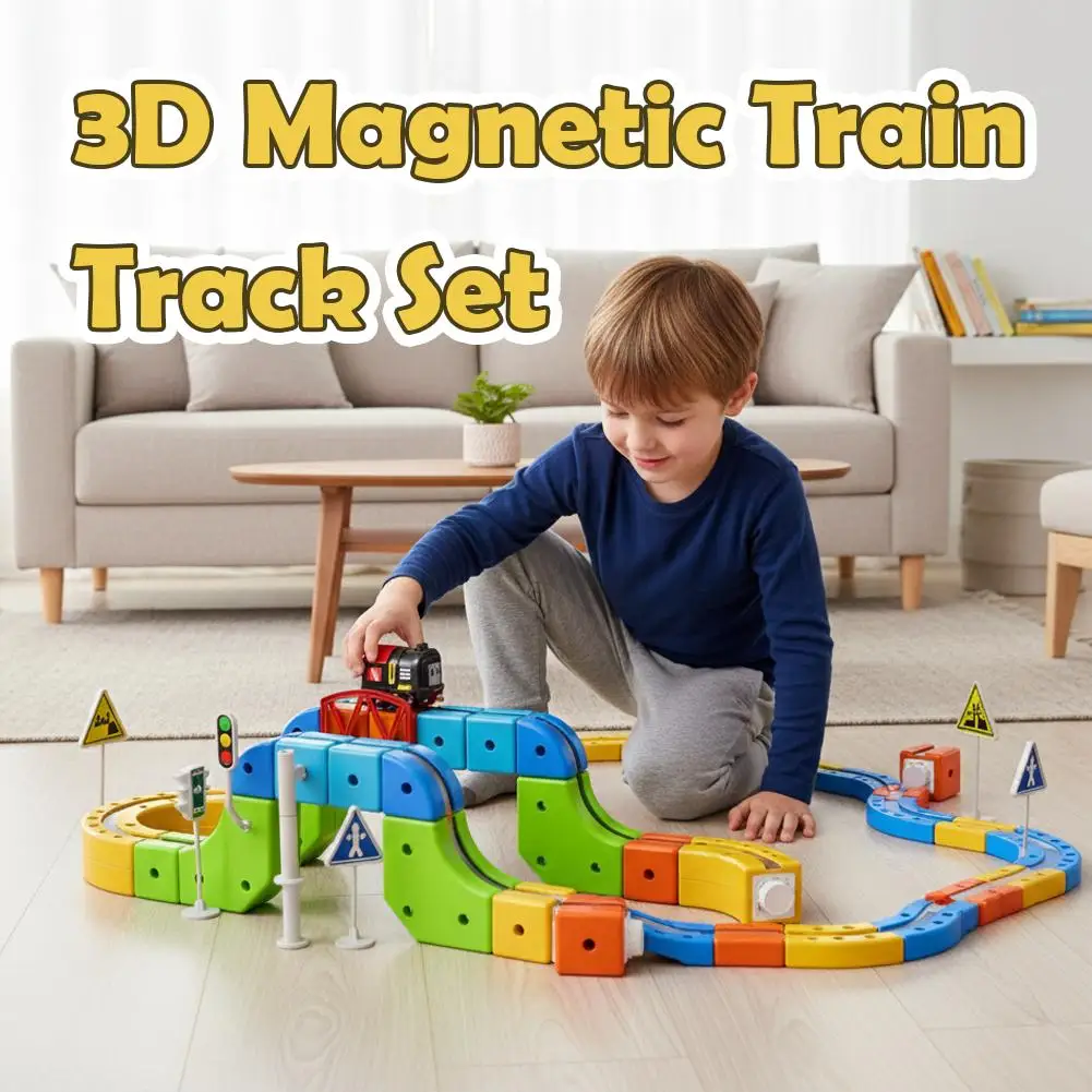 Voiture de course magnétique électrique éducative pour enfants, ensemble de voies ferrées, Cube, jouets d'assemblage magnétique, voiture de Train, cadeaux d'anniversaire