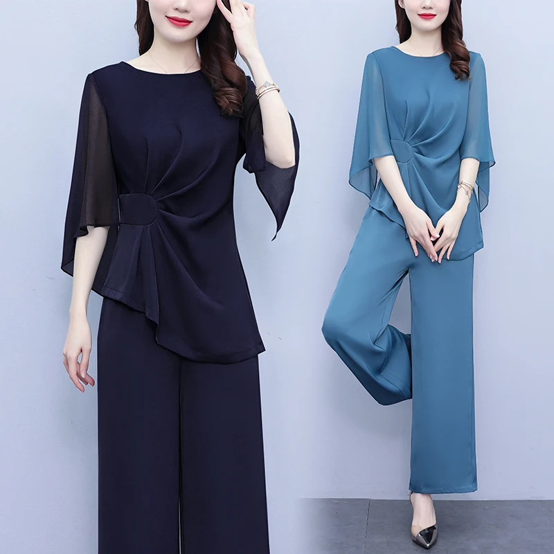 

Комплект Faion больших размеров, широкие брюки с высокой талией, комплект из двух предметов, весна-лето, повседневный, удобный, дышащий