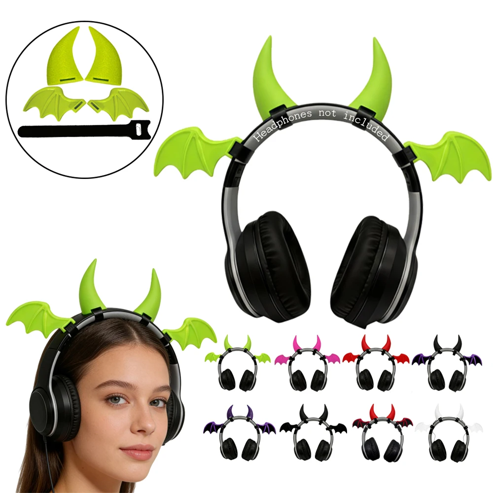 1 Set 3D-Teufelshörner und Flügel-Kopfhörer-Dekorationen, coole Teufelshörner und Flügel-Kopfhörer-Deko mit mattierter Textur für alle Kopfhörer