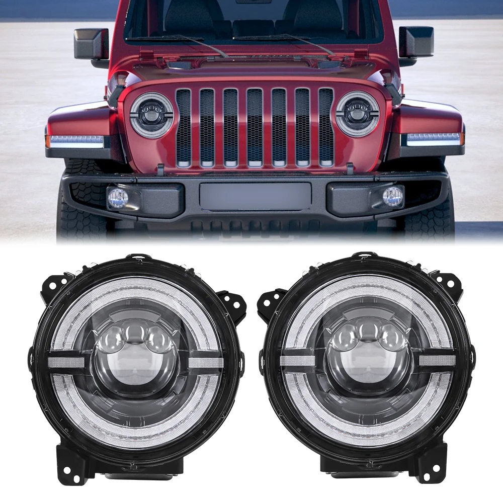 

Auto Car Light Accessories Faros 9" Led Headlight 60W 9 Inch Round Led Sealed Beam Headlight Drl For Jeep Wrangler Jl Headlights