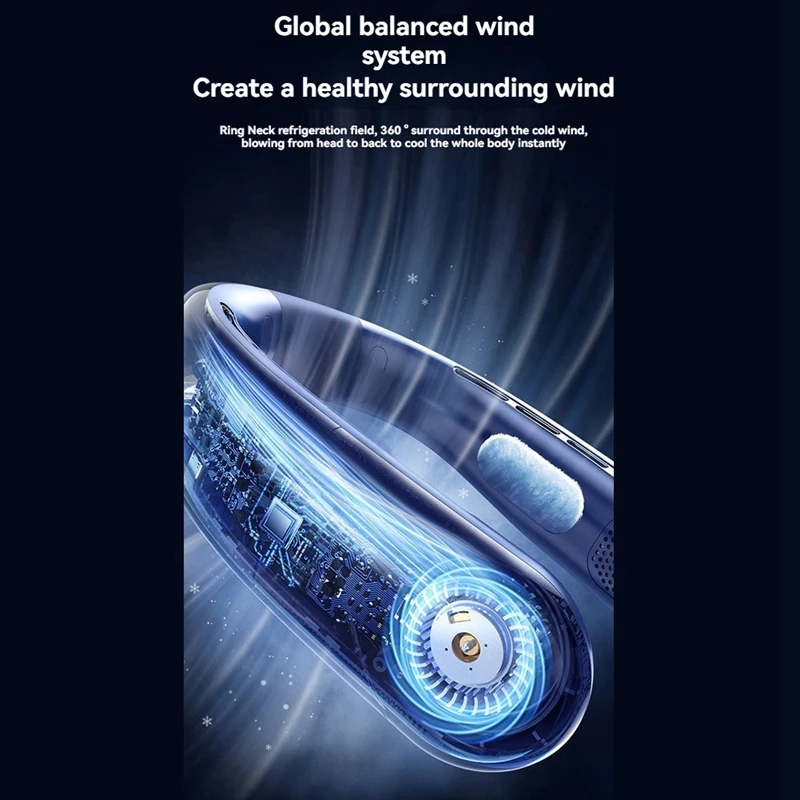 ABNO-Mute Portable USB Neck Fan 1200Mah Bladeless Cooling Neck Fan LED Digital Display 5Th Gear Wind Electric Fans