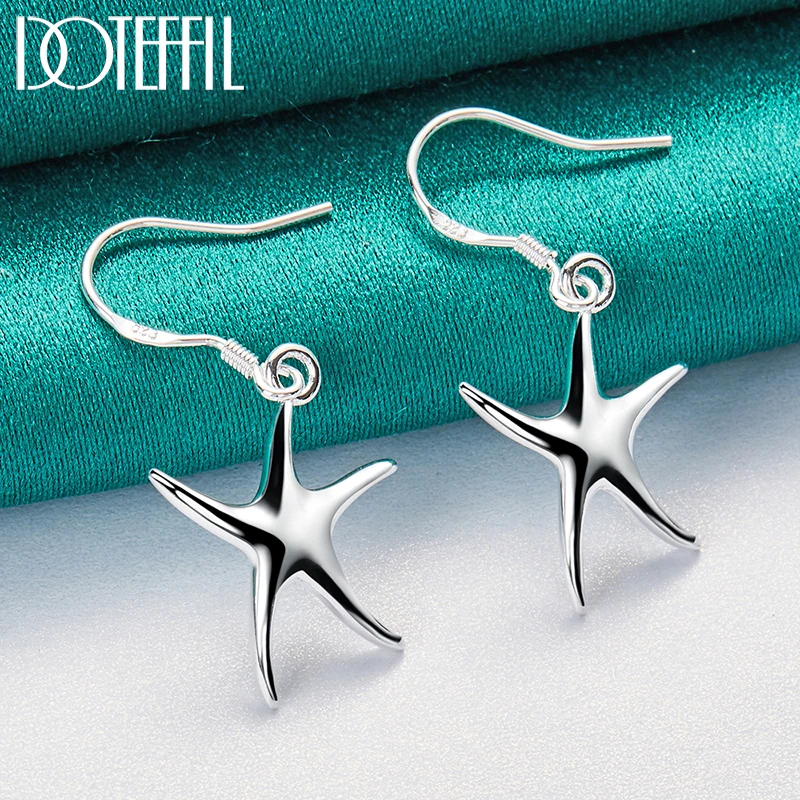 DOTEFFIL 925 Sterling Silver Starfish Pendant Necklace Bracelet Earring Set For Woman Wedding Engagement Fashion Charm Jewelry