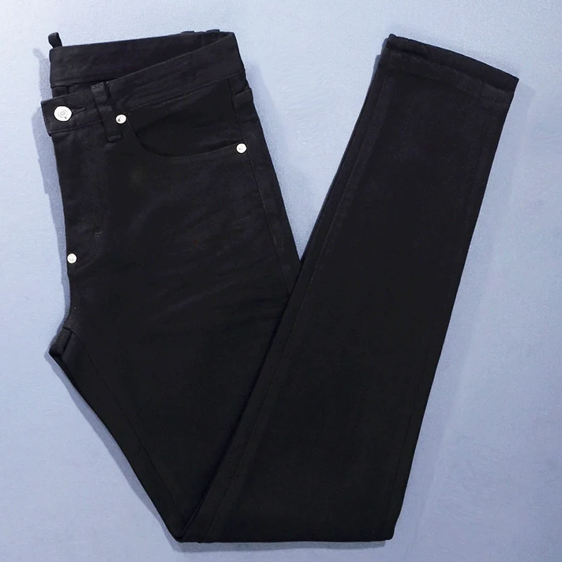 y2kFashionable new men's black jeans, nostalgic stretch slim fit jeans, high street hip-hop brand pants, Y2K