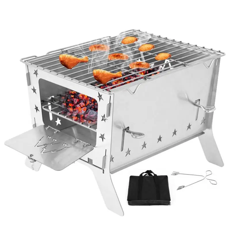 

Camp Fire Pit Portable 304 Stainless Steel BBQ Campfire Grill 3 In 1 Folding Fire Pit With Carrying Bag For Backpacking Camping