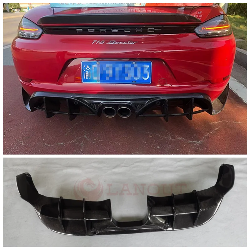 Fits For Porsche 718 Boxster 2016-2022 Real Carbon Fiber Car Rear Trunk Bumper Diffuser Splitter Protector Cover