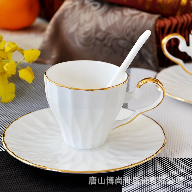 Bone Porcelain Silk Thread Coffee Cup Dish Coffee Set Ceramic Tea Cup Gift