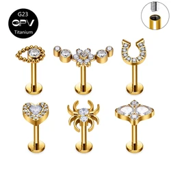 Wholesale G23 Titanium Multiple Lip Studs Vacuum Gold-Plated Luxury Earrings Perforated Jewelry Women's Fashionable Nose Studs