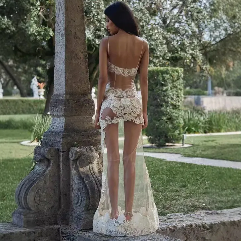 Perspective dentelle maille Robe brodée Muse jarretelle Robe longue queue de poisson Robe d'été Robe Demoiselle D Honneur Femme Courte