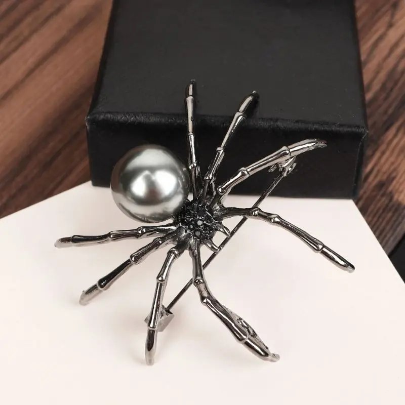 Victorian Mother of Pearl Body & Micro Pave Spider Brooches Pin Silver Tone Enamel Pins Jewelry Decor Gift for Women Men