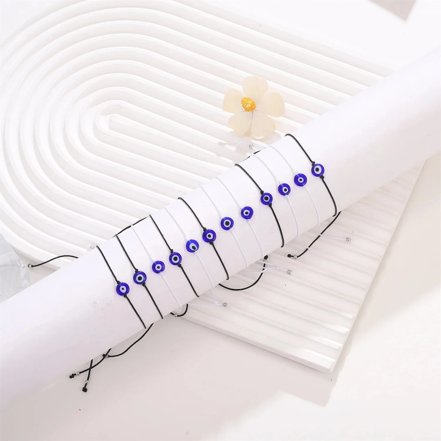 12PCS Resin Devil\'s Eye  Fashion Simple Color Rope Adjustable Woven Bracelet for lover