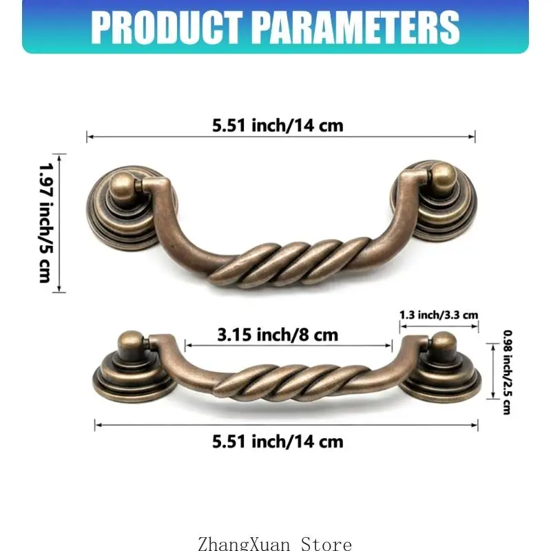 Schrankgriffe Seilstil, bronzefarbene Metall-Schubladengriffe, 4er-Pack mit runden Rückplatten, Befestigungsschrauben und – Detail 6