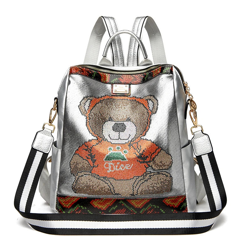 Mochila con diseño de oso de peluche para mujer, morral escolar de gran capacidad con diseño de diamantes, de alta calidad, bolsa ita