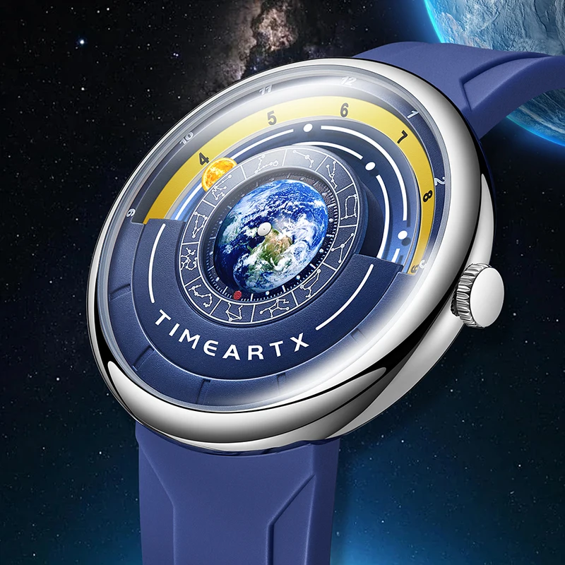 Montre de sport pour homme TIMEARTX 2026, design unique avec pointeur de la Terre, bracelet en silicone, étanche, montre de haute qualité
