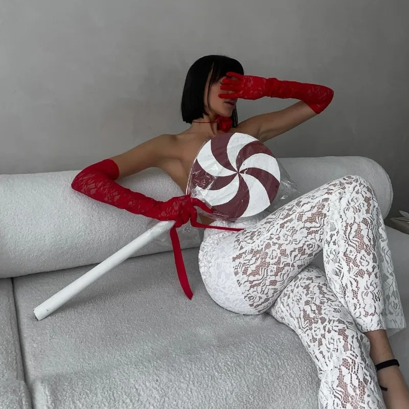 Spring Cross-border European and American Ins Style Sexy Hot Girl High-waisted Patchwork Tulle Slightly Flared Trousers Women
