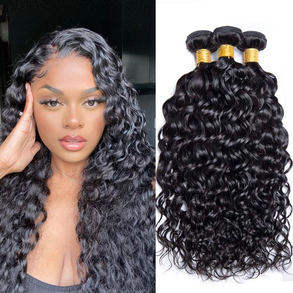 Bundles de cheveux humains bouclés Deep Wave, cheveux brésiliens noirs, cheveux humains Remy, 100% cheveux humains naturels, 3 faisceaux