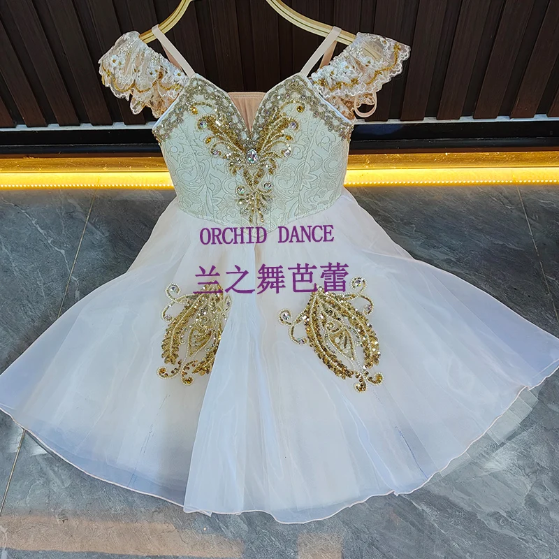 

BT2507099 Высокое качество, индивидуальный размер, детская одежда для балета и танцев для девочек, кремовое длинное романтическое платье-пачка для девочек