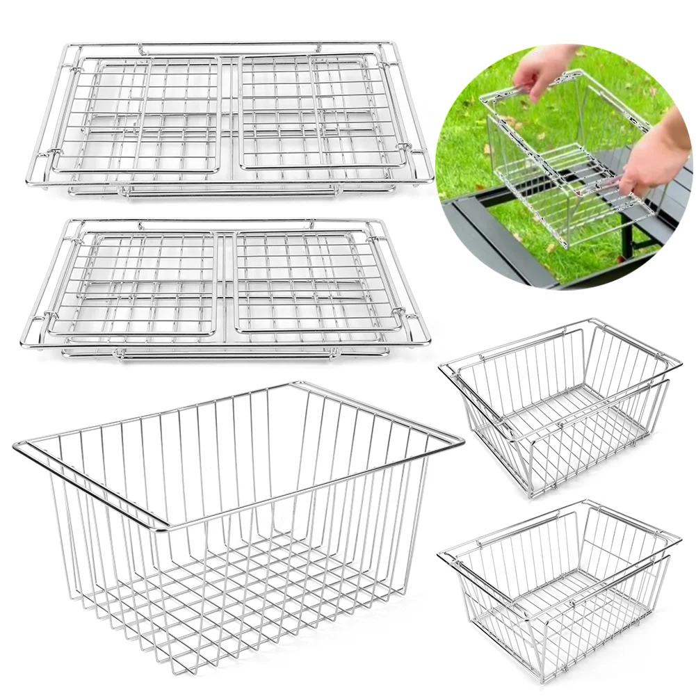 Table Panel Storage Basket Multifunctional Camping Folding Storage Basket Pots Bowls Plates Holder Basket IGT Table Accessories