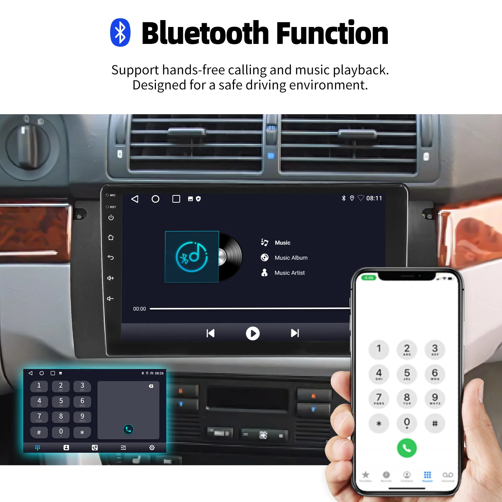 ESSGOO Android 15 9 Zoll IPS Touchscreen Display Apple CarPlay Android Auto Autoradio GPS Navigation USB Spiegel Link Lenkradfernbedienung WIFI Bluetooth FM ASP Geteilter Bildschirm Für BMW 5er E39 X5 E53 7er – Detail 16