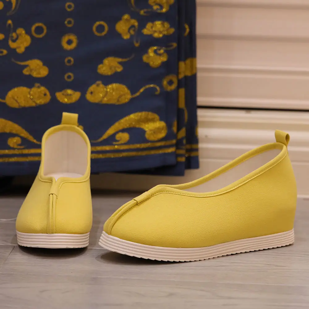 Zapatos de tela de estilo chino, calzado Hanfu de cabeza redonda, Color sólido, envuelta en tela, zapatos de aumento interior