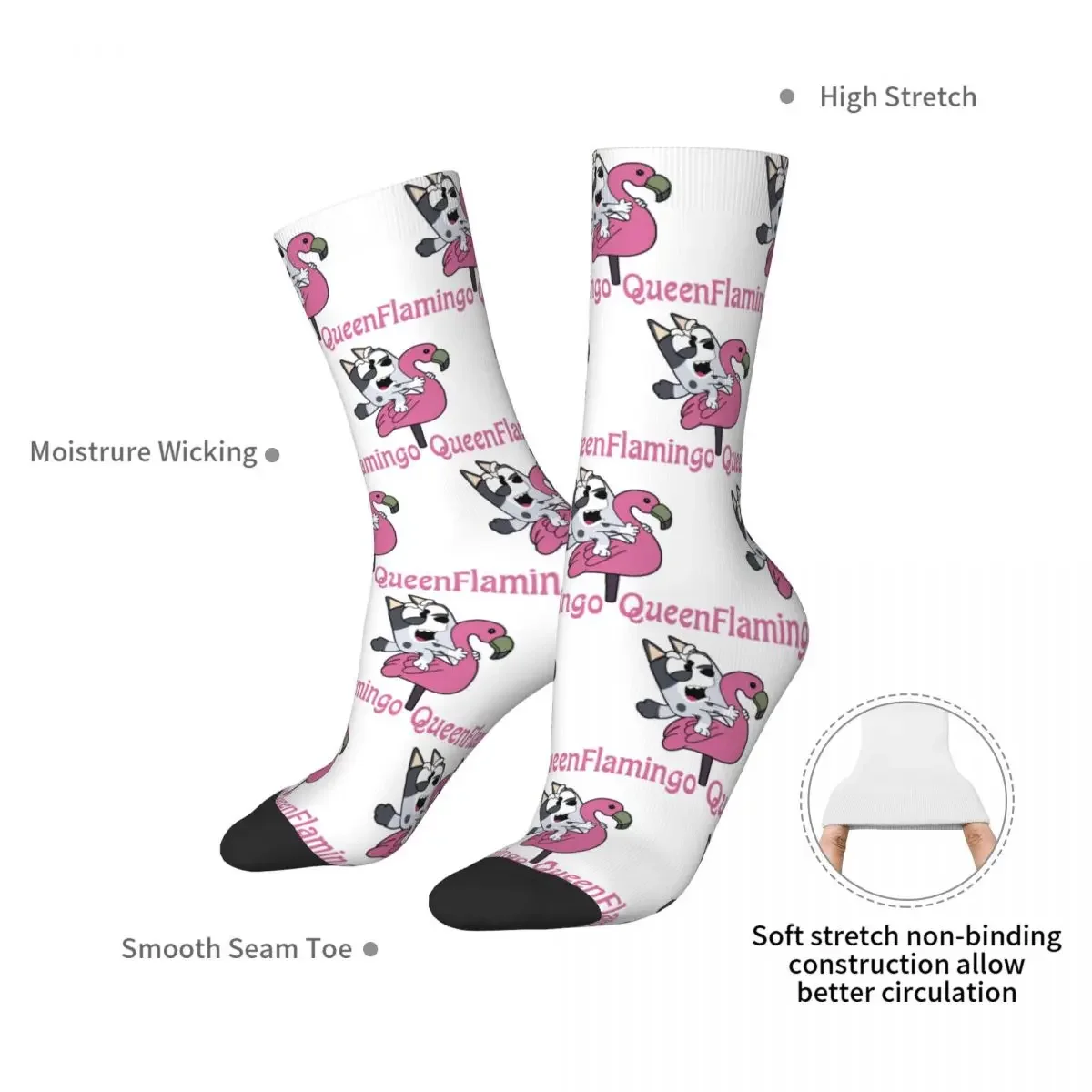 Flamingo Queen Socks Harajuku Sweat Absorbing Stockings All Season Long Socks Accessories for Man's Woman's Birthday Present