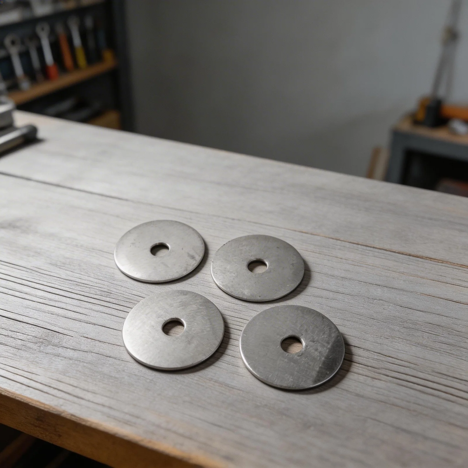 Set of 4 Stainless Steel Washers with 4 Inch Positioning Offering Stability for Low Profile Measuring Piles in Various Projects