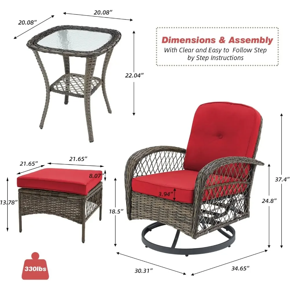 Outdoor Swivel Rocker Patio Chairs, 360 Degree Rocking Patio Conversation Set with Cushions, Glass Coffee Table