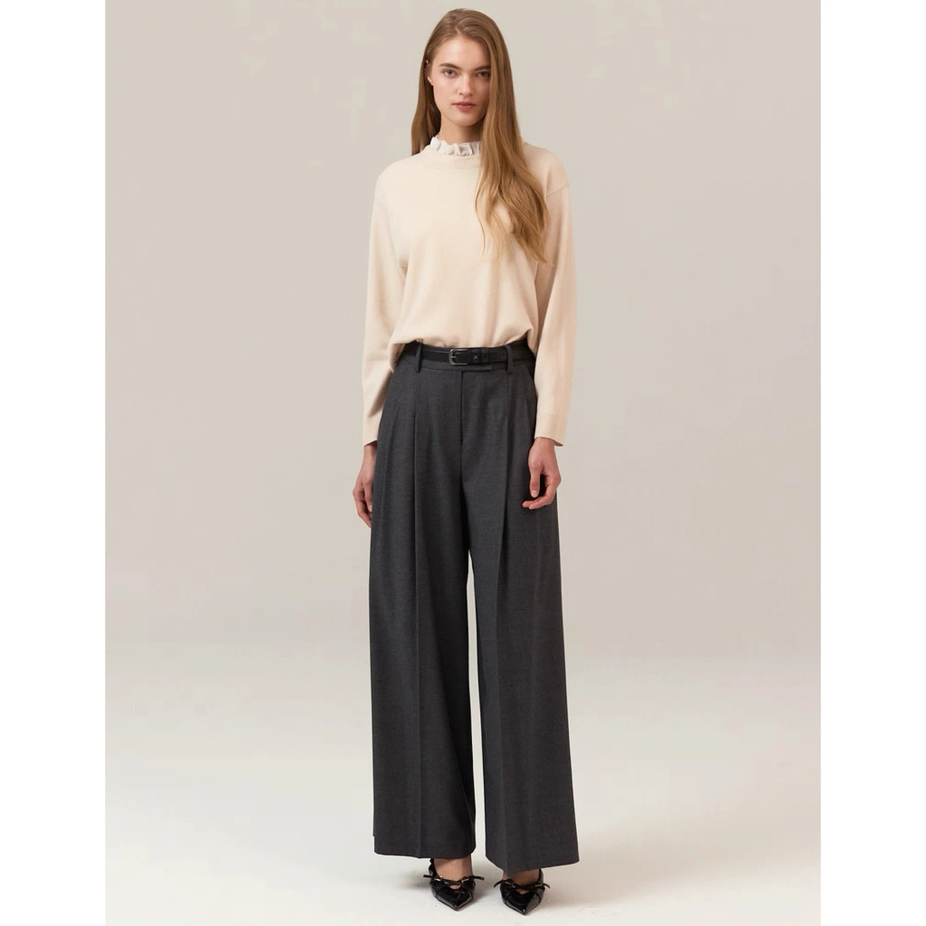 

Lemon Cheese MIC25 Winter High Waist Straight Leg Woolen Trousers with Belt 3 Colors Versatile Ele Busin Lady Pants