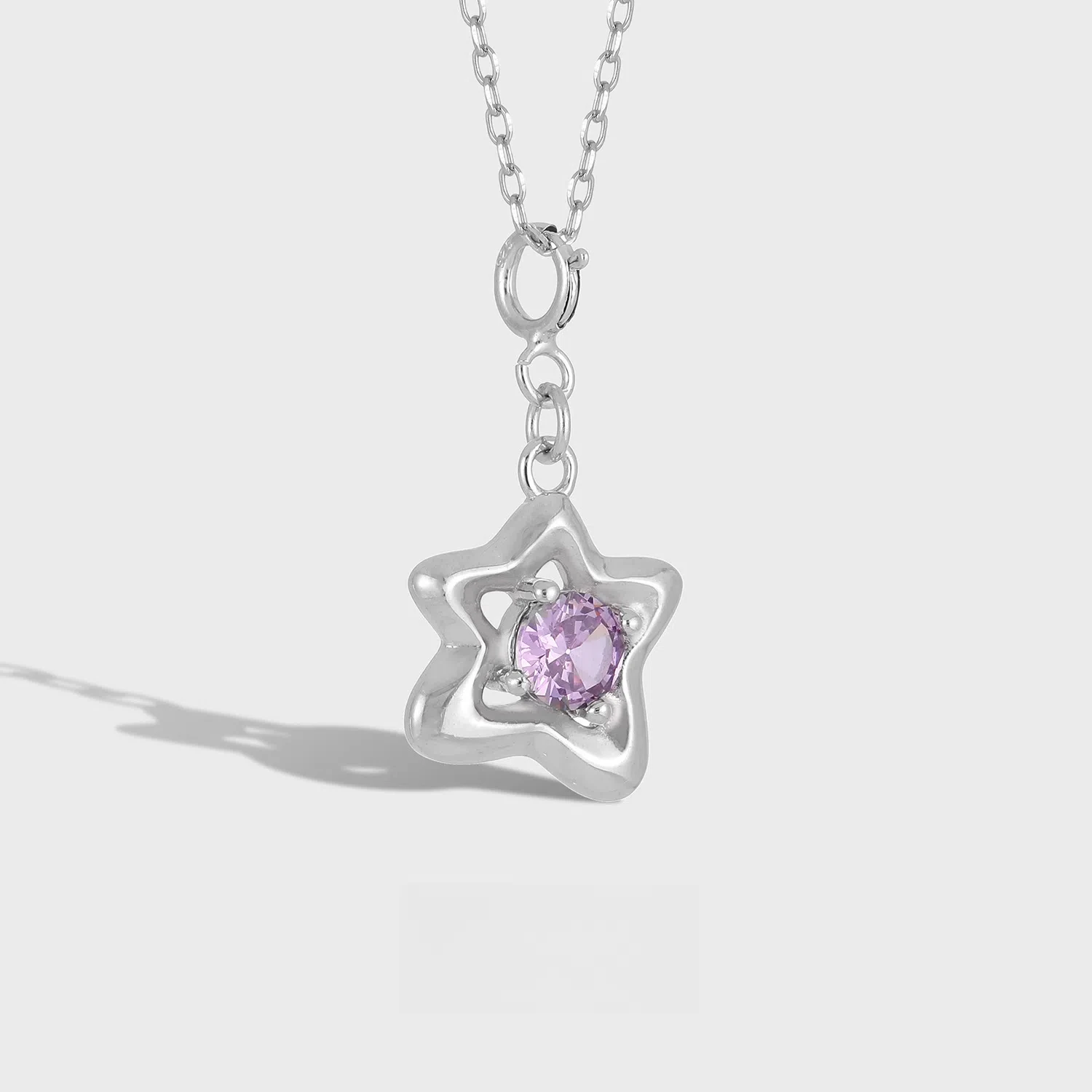

S925 Sterling Silver Purple Zirconia Star Pendant Necklace For Women Birthday Anniversary Gift Fashion Fine Jewelry