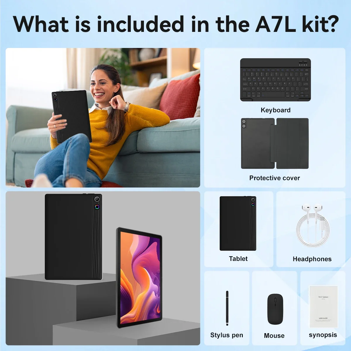 URAO 11 Inch Tablet Android 24GB RAM 128GB ROM 6800mAh IPS HD Touch Screen with Keyboard Protective Case Mouse Stylus 8 in 1 Kit