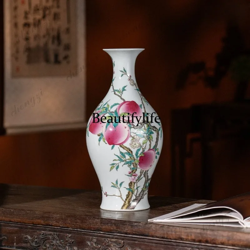 Living room flower arrangement ceramic vase hand-painted eight peach pattern porcelain vase Chinese style