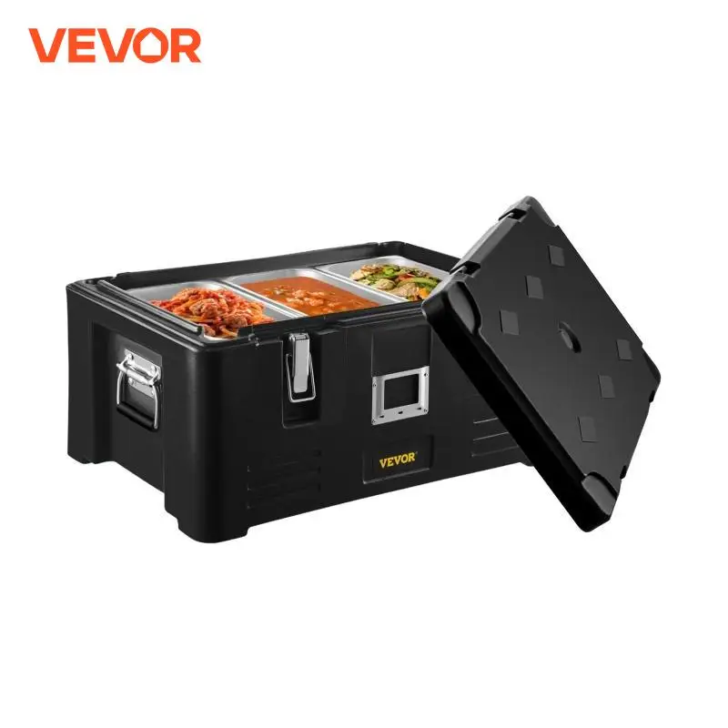 VEVOR 30L Insulated Cabinet 3 Pans Food Carrier Food Delivery Container Box Stackable Top Loader Outdoor Refrigerating Cabin