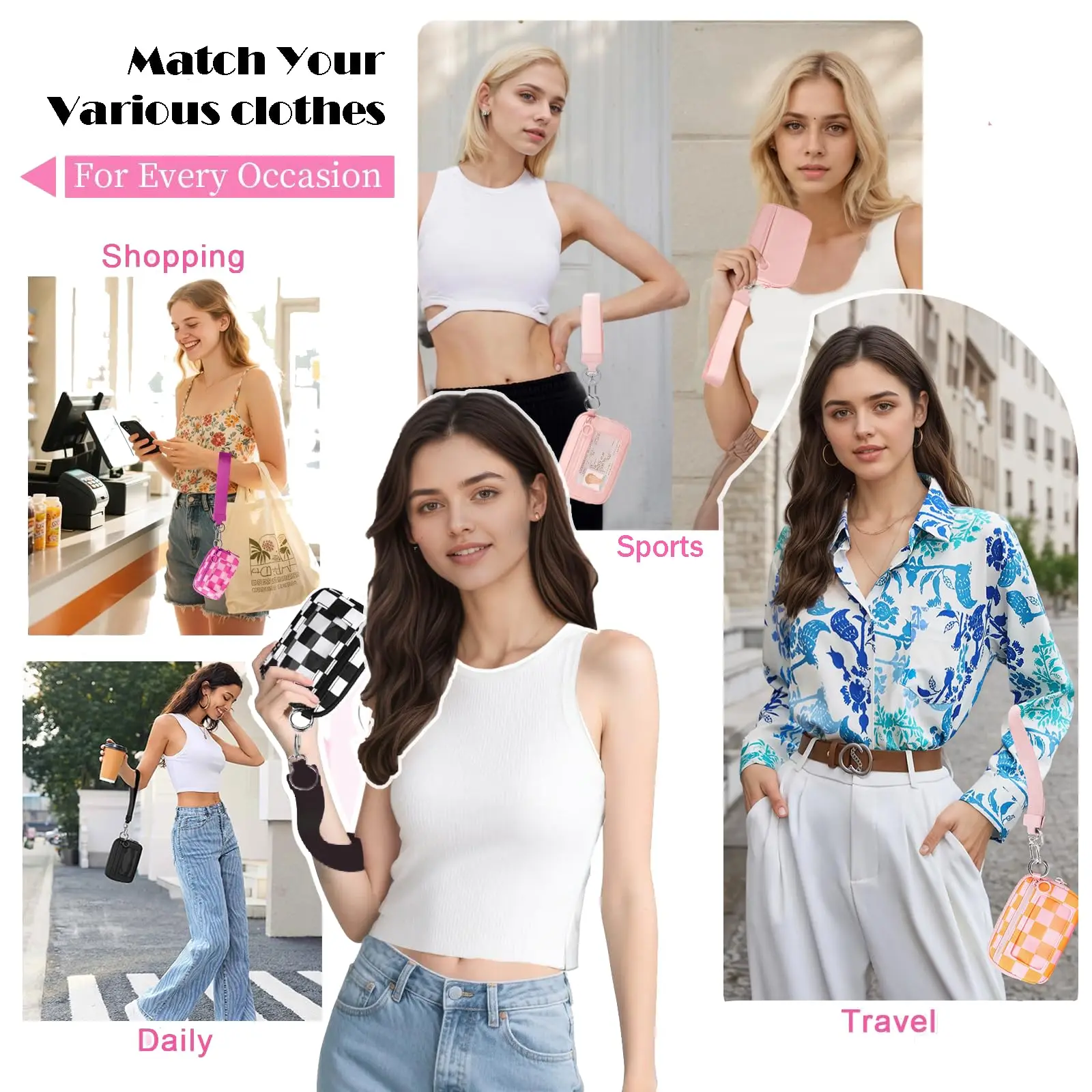 Women's Keychain Wallet The Iris Wallet Zip Waterproof Nylon Card Wallet Pouch Wristlet Zip Card Case with Clear ID Window