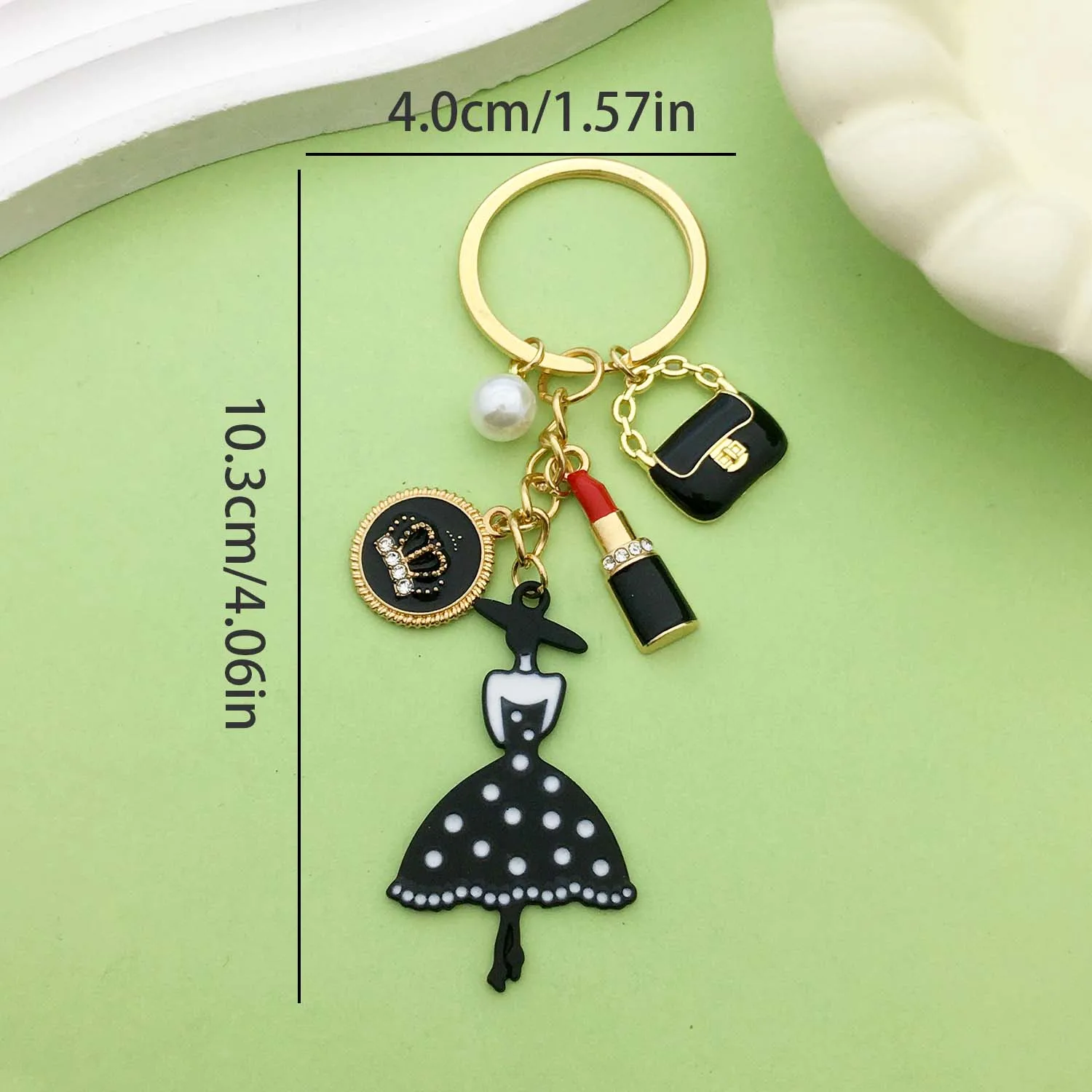 سلسلة مفاتيح معدنية عصرية من المينا للنساء ، حقيبة صغيرة ، أحمر شفاه ، خاتم مفتاح تاج ، هدية مجوهرات للفتيات ، 1 ≥ #2