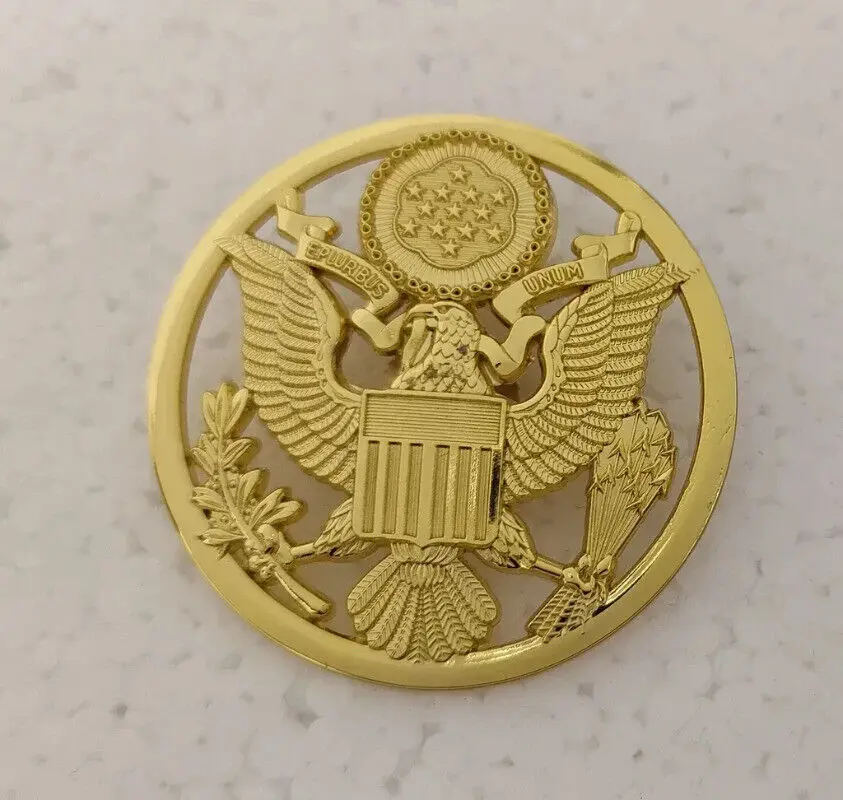 WW2 الولايات المتحدة العسكرية E Pluribus Unum النسر كريست المسمار قبعة شارة بدبوس الذهب حجم 4.5 سنتيمتر #2