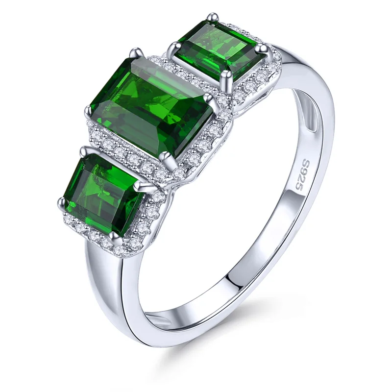 

Original 1.8 Carats Ring Silver 925 Original Natural Chrome Diopside Ring Green Cut Gemstone Ring For Women Jewelry