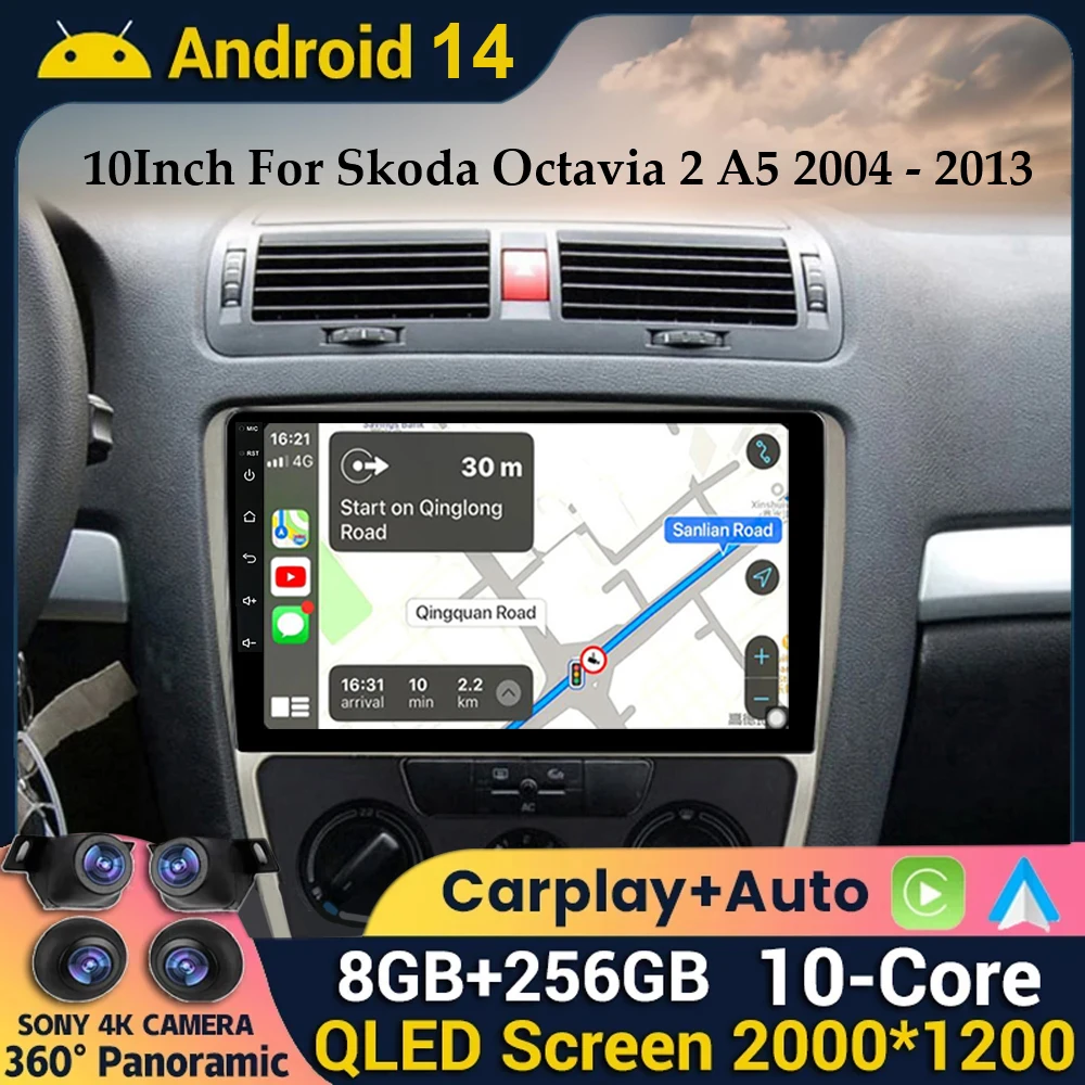 

10" Android 14 Car Radio for Skoda Octavia 2 A5 2004 - 2013 Wireless CarPlay Auto Car Intelligence System Multimedia Player