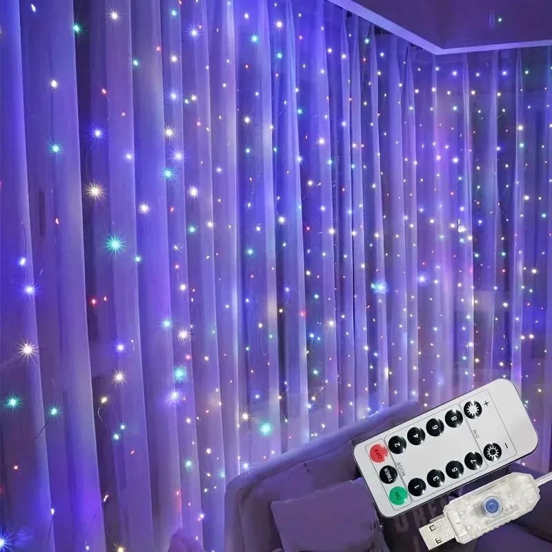USB Powered Fairy Lights Curtain Garland 600/400/300/200 LED Festoon with Remote Control for Window New Year Christmas Decor