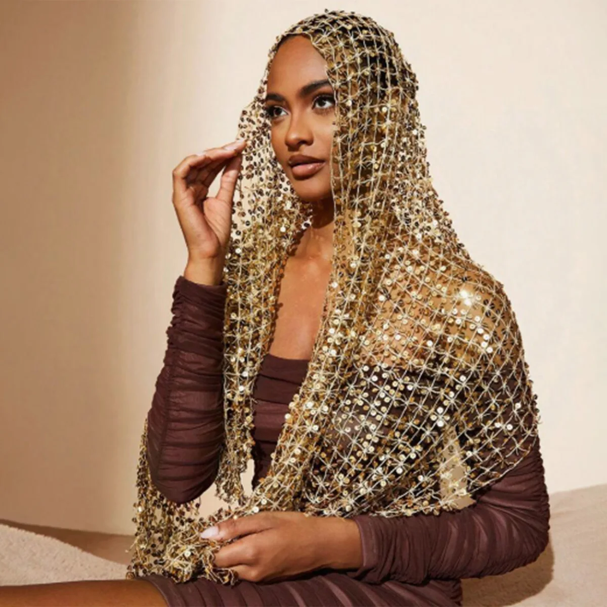 

New popular sequined fringe versatile long scarf for women, fashionable European and American trend decorative lace shawl scarf