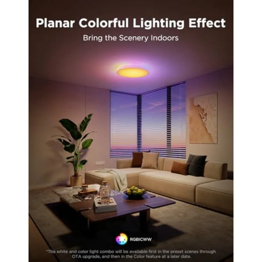 Smart Ceiling Light 4300LM, RGBIC 2700K-6500K 1 Pack LED Ceiling Light Fixture Works with Matter Alexa, Flush Mount Light Fixtu