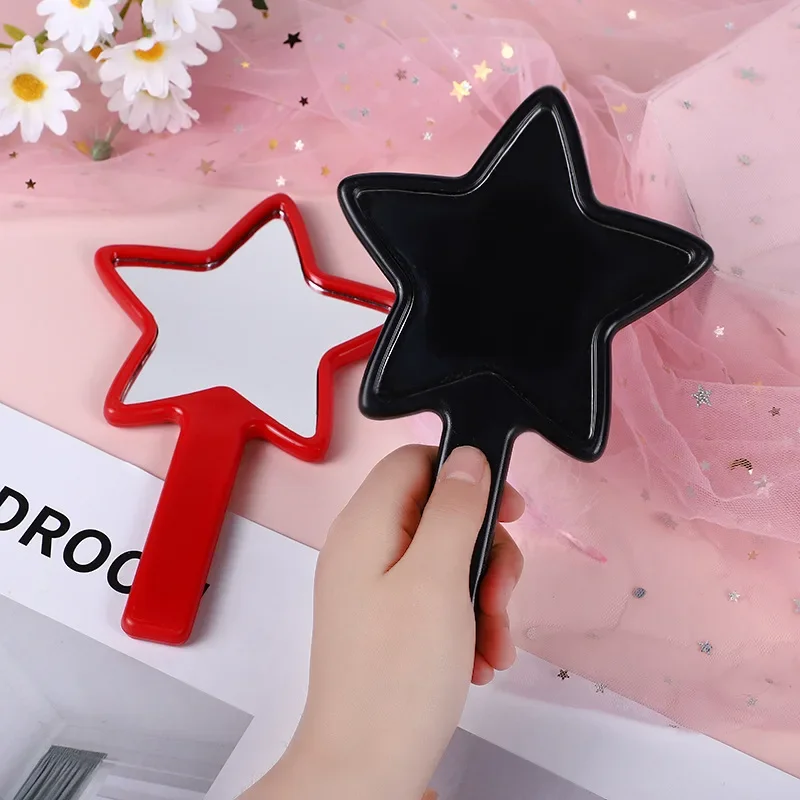 Beautiful Vanity Mirror with Five Pointed Star Handle Hand Held Plastic Handle Mirror Portable Mini Cosmetic Mirror Makeup Tools