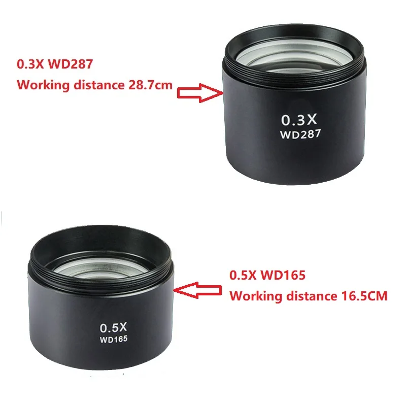 0.5X 1X 0.7X 2X 0.75X 0.3X 1.5X 48MM Auxiliary Barlow Objective Lens For Soldering Stereo Microscope