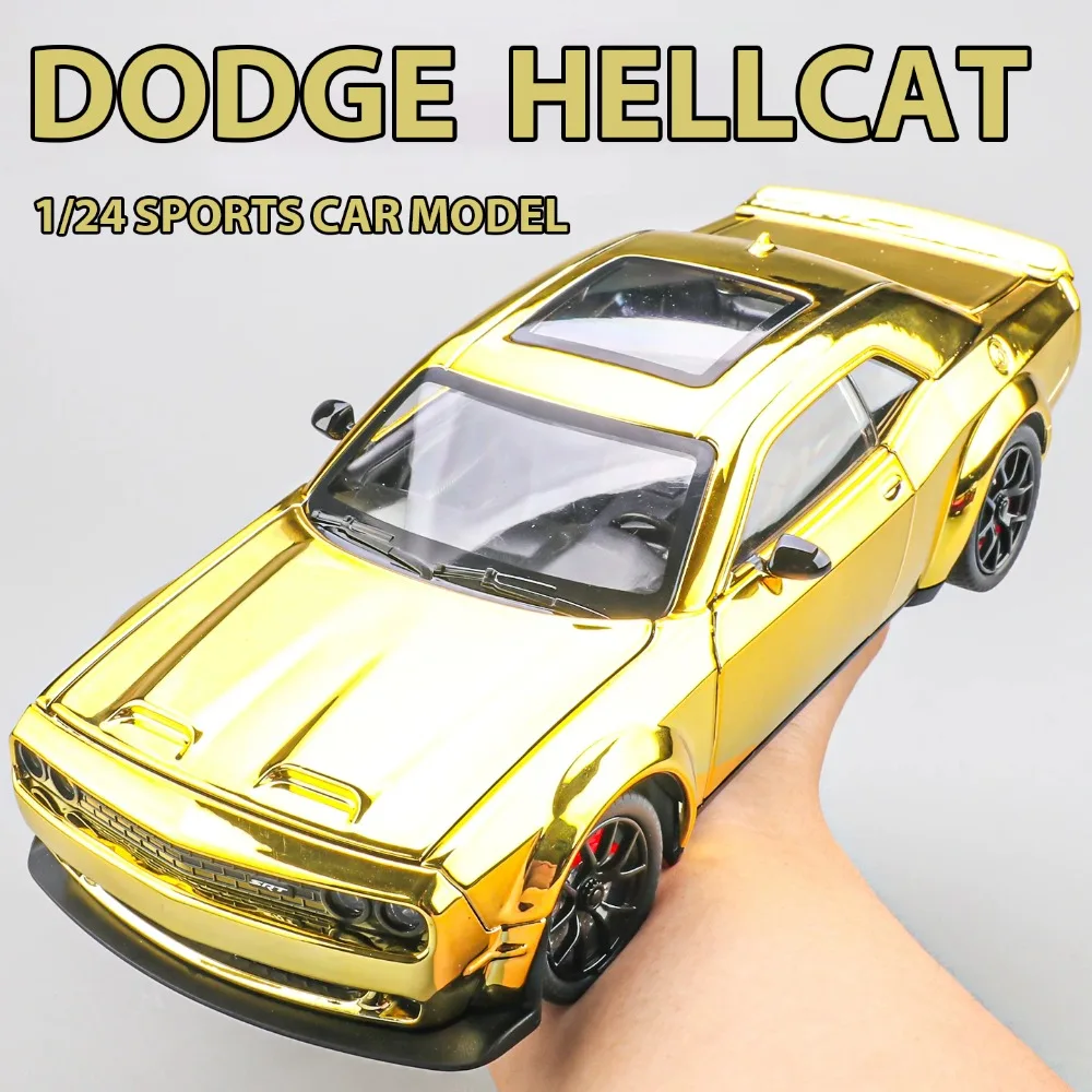 1:24 Dodge Challenger SRT Hellcat Toys Models Cars Wheel Steering Miniature Supercars 4 Doors Opened Vehicles House Decorations