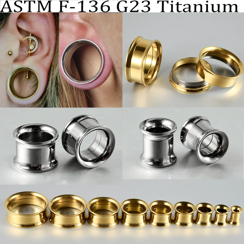 F-136 Implant Titanium Holow Double Flared InternalThread Ear Tunnels Gauge Strecher Expansion Saddle Ear Plugs Piercing Earring
